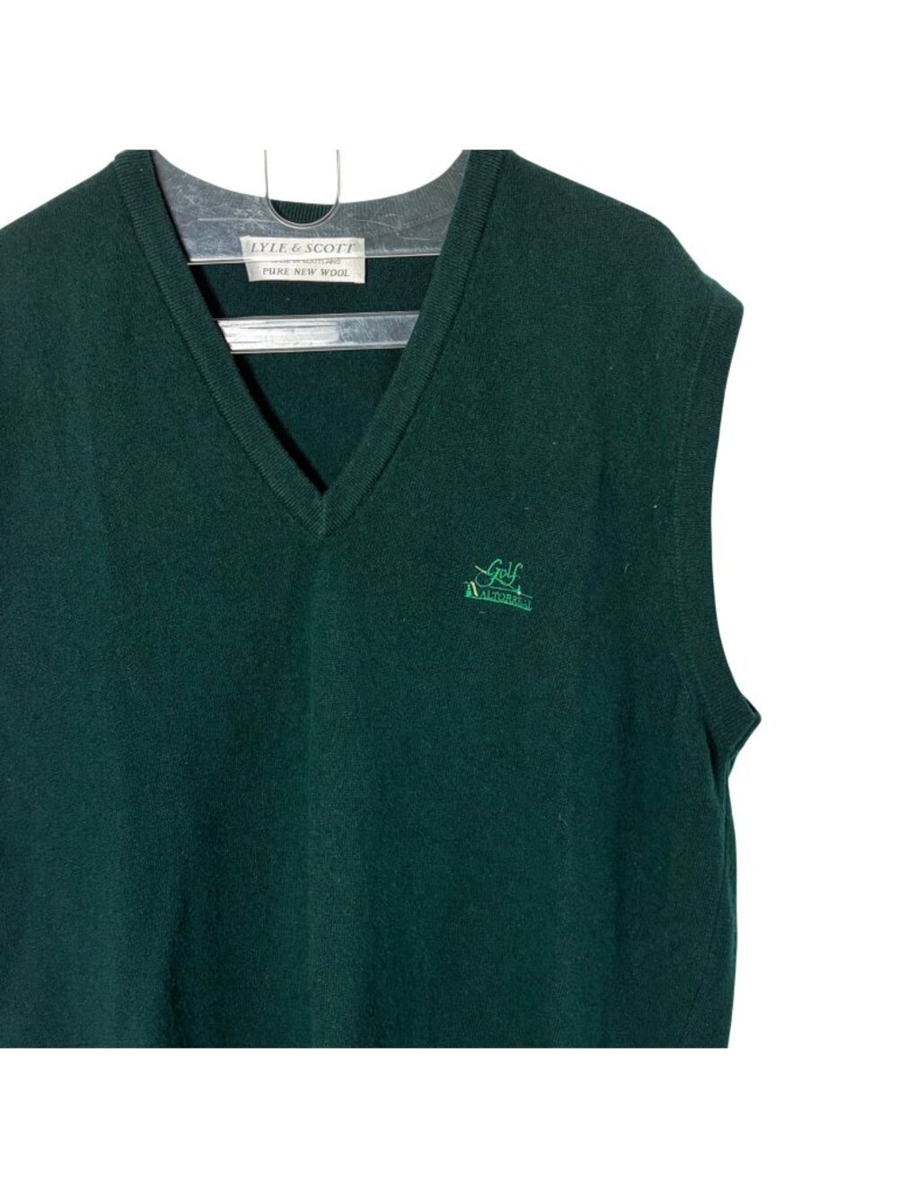 Vintage Lyle & Scott Mens Golf Vest Large Green Wool V Neck Scotland Altorreal